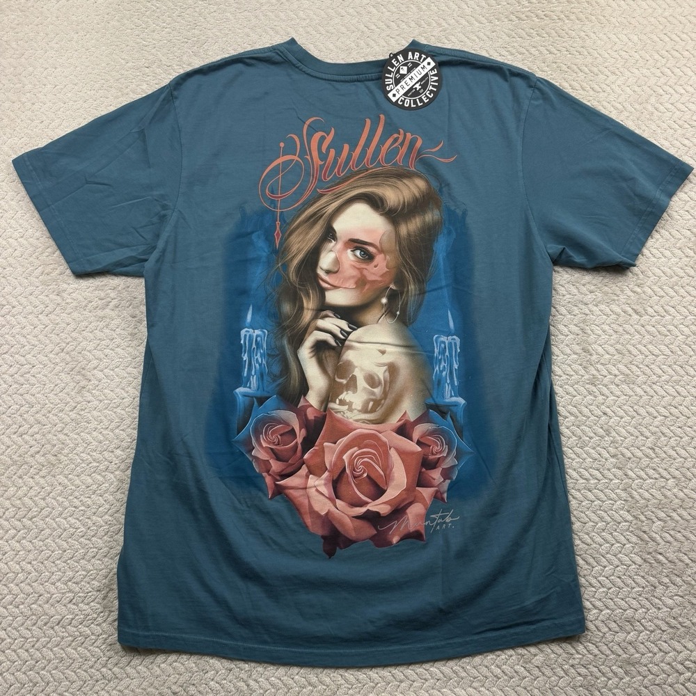 Sullen Art Collective Eve Skull Tattoo Men's XL T Shirt Rockabilly Graphic Rose‎